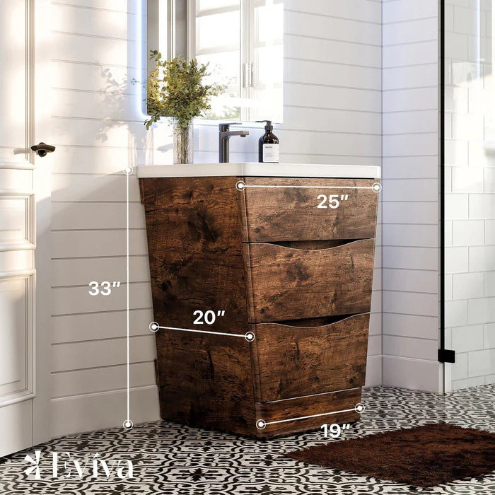 Victoria 24"W x 20"D Rosewood Bathroom Vanity with White Acrylic Countertop and Integrated Sink