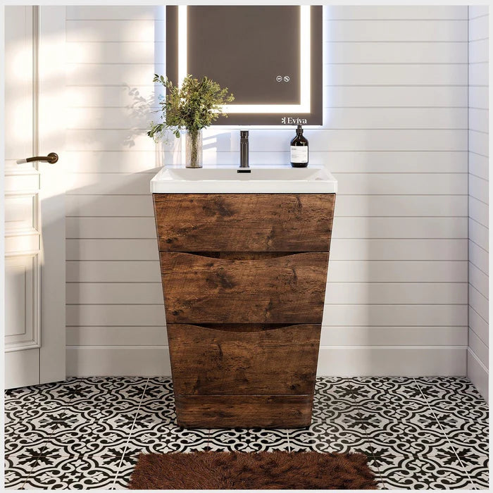 Victoria 24"W x 20"D Rosewood Bathroom Vanity with White Acrylic Countertop and Integrated Sink