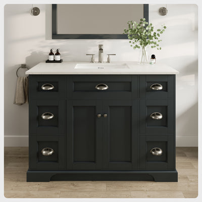 Epic 48"W x 22"D Charcoal Gray Bathroom Vanity with White Carrara Quartz Countertop and Undermount Porcelain Sink