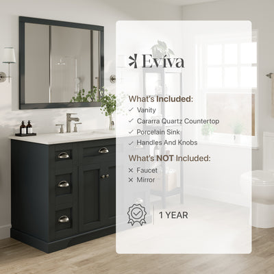 Epic 48"W x 22"D Charcoal Gray Bathroom Vanity with White Carrara Quartz Countertop and Undermount Porcelain Sink