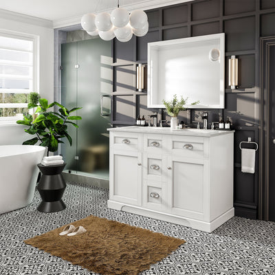 Epic Bathroom Vanity with White Carrara Quartz Countertop and Undermount Porcelain Sinks