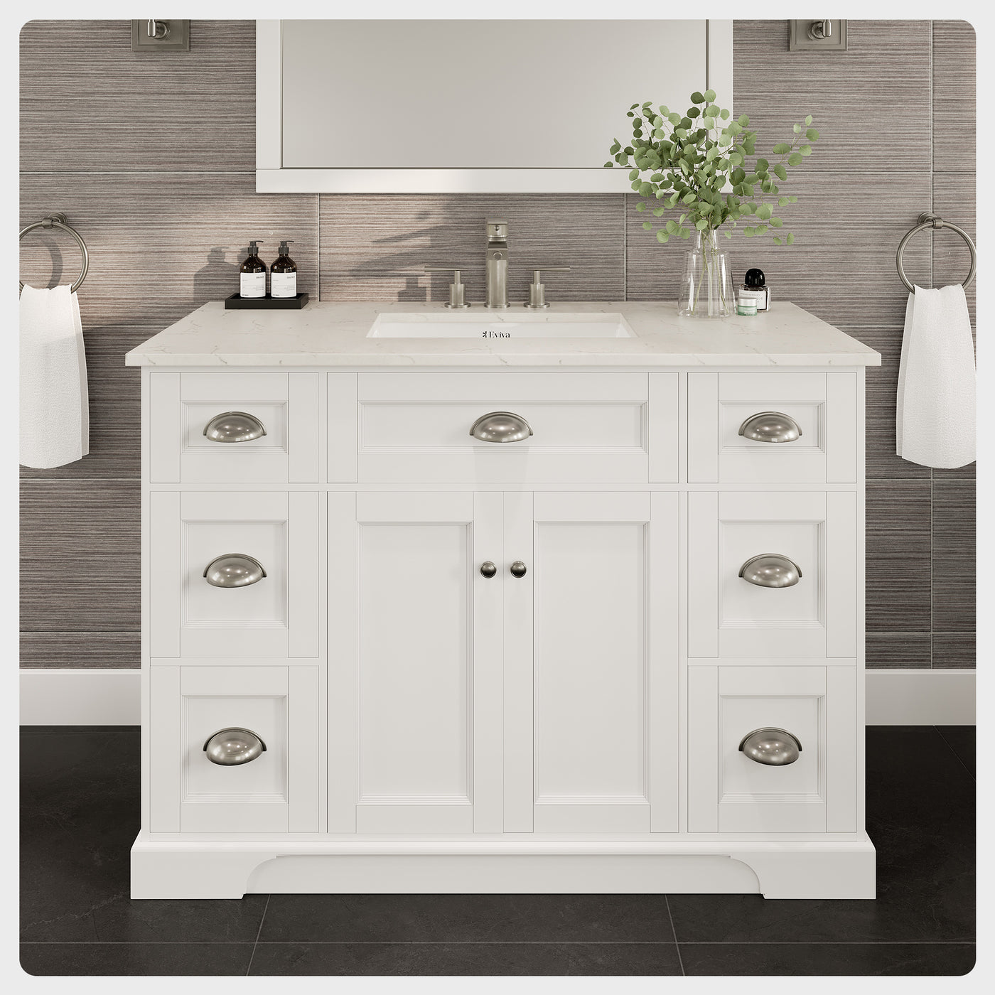 Epic 48"W x 22"D White Bathroom Vanity with White Carrara Quartz Countertop and Undermount Porcelain Sink