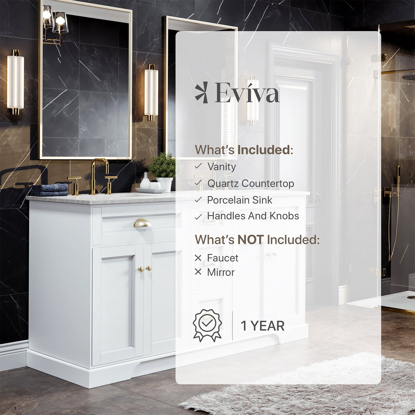 Eviva Epic 60 Inch Transitional Modern White Bathroom Vanity
