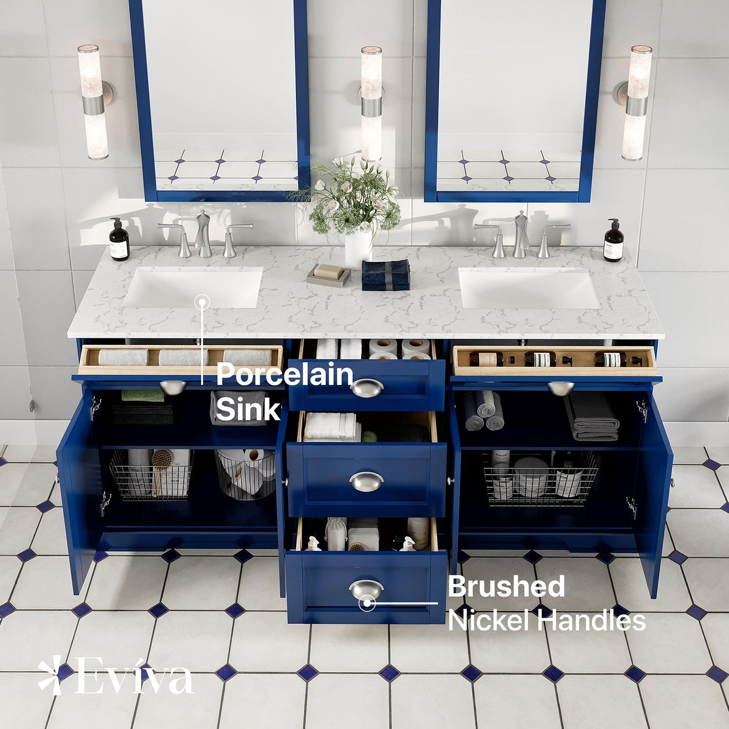 Eviva Epic Transitional Blue Bathroom Vanity