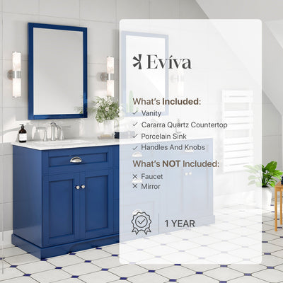 Epic 72"W x 22"D Blue Double Sink Bathroom Vanity with White Carrara Quartz Countertop and Undermount Porcelain Sinks