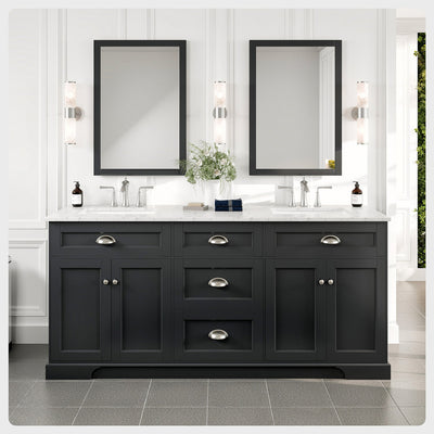 Epic 72"W x 22"D Charcoal Gray Double Sink Bathroom Vanity with White Carrara Quartz Countertop and Undermount Porcelain Sinks