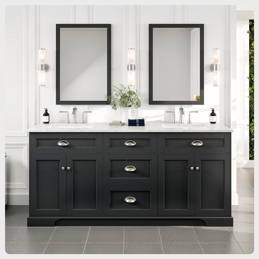 Epic 72"W x 22"D Charcoal Gray Double Sink Bathroom Vanity with Carrara Quartz Countertop and Undermount Porcelain Sink