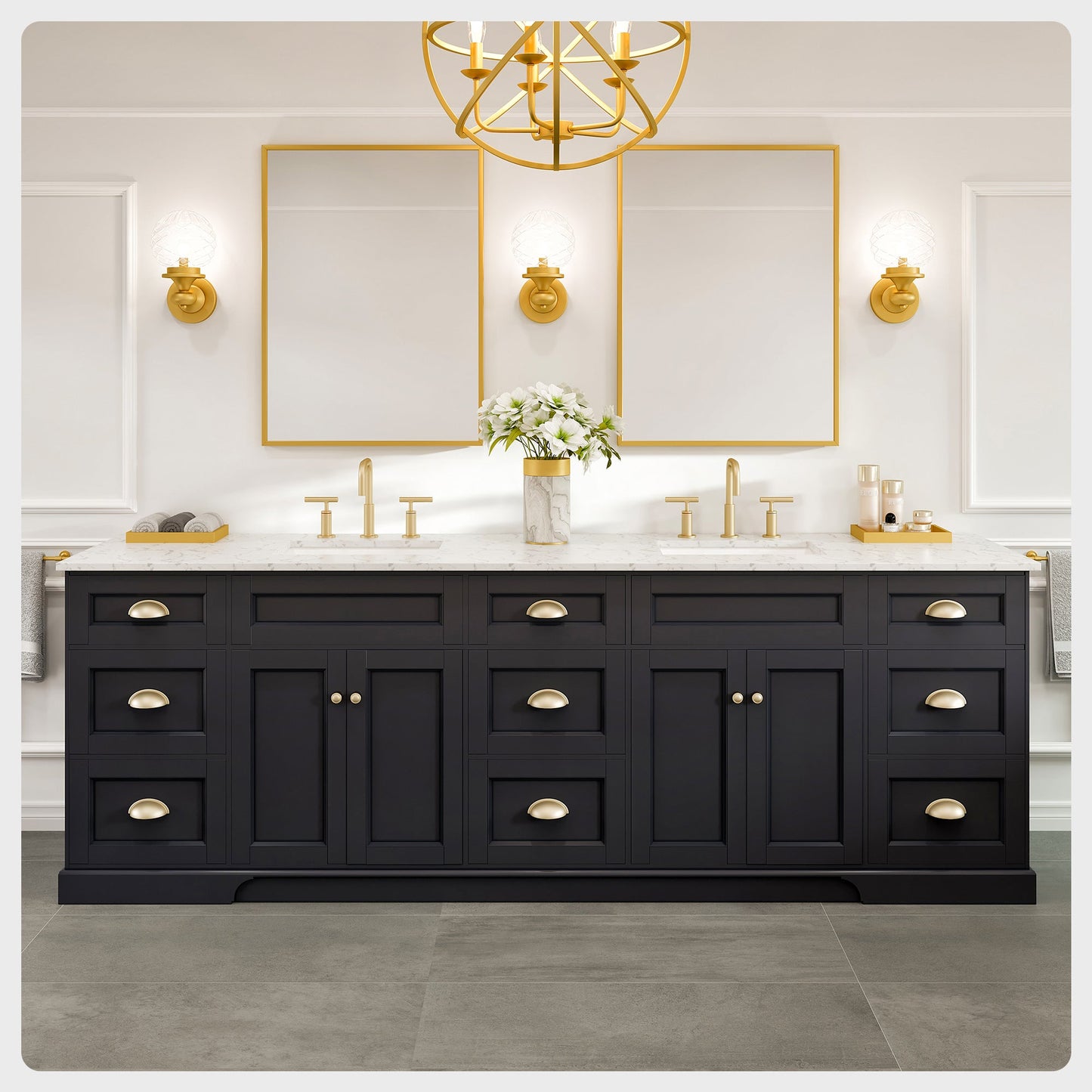 EVIVA Epic 96 Inch Transitional Charcoal Gray Vanity w/ Brushed Nickel Hardware