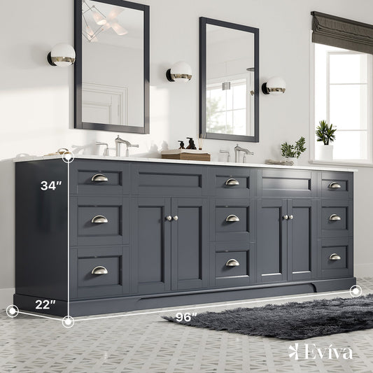 EVIVA Epic 96 Inch Transitional Charcoal Gray Vanity w/ Brushed Nickel Hardware