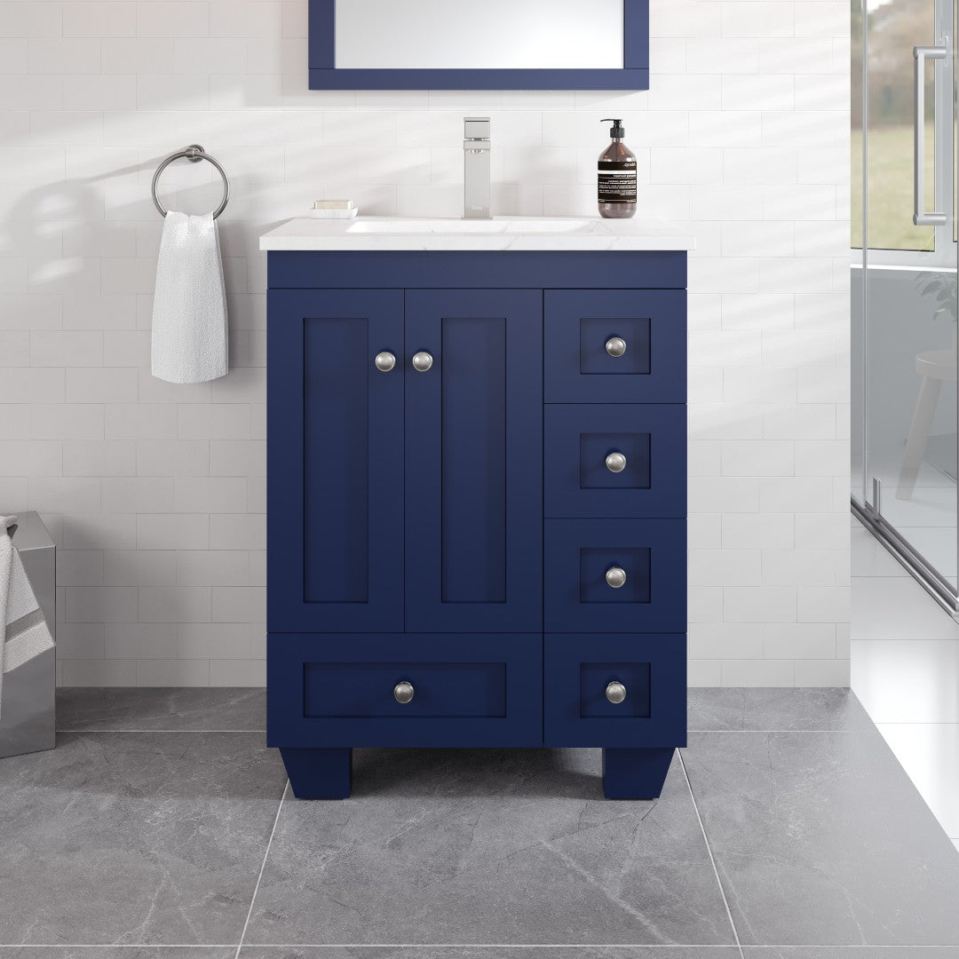 Acclaim 24 in. Blue Single Sink Bath Vanity with Carrara Quartz Top and Undermount Porcelain Sink