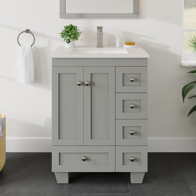 Acclaim 24"W x 22"D Gray Bathroom Vanity with White Carrara Quartz Countertop and Undermount Porcelain Sink