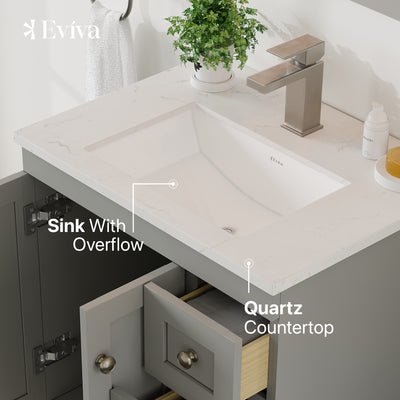 Acclaim 24"W x 22"D Gray Bathroom Vanity with White Carrara Quartz Countertop and Undermount Porcelain Sink