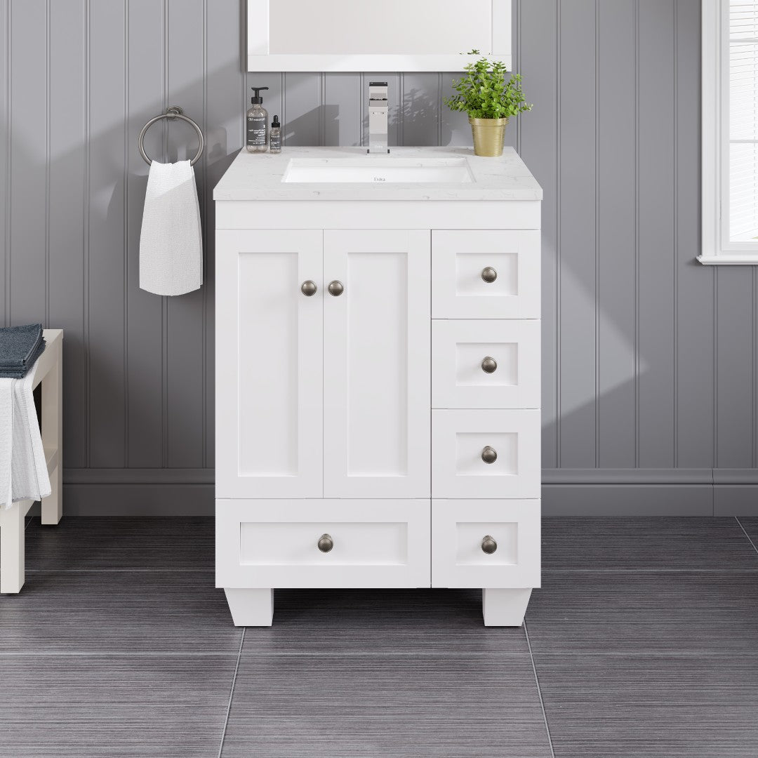 Acclaim 24 in. White Single Sink Bath Vanity with Carrara Quartz Top and Undermount Porcelain Sink