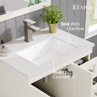 Acclaim 24"W x 22"D White Bathroom Vanity with White Carrara Quartz Countertop and Undermount Porcelain Sink