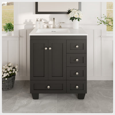 Acclaim 28"W x 22"D Espresso Bathroom Vanity with White Carrara Quartz Countertop and Undermount Porcelain Sink