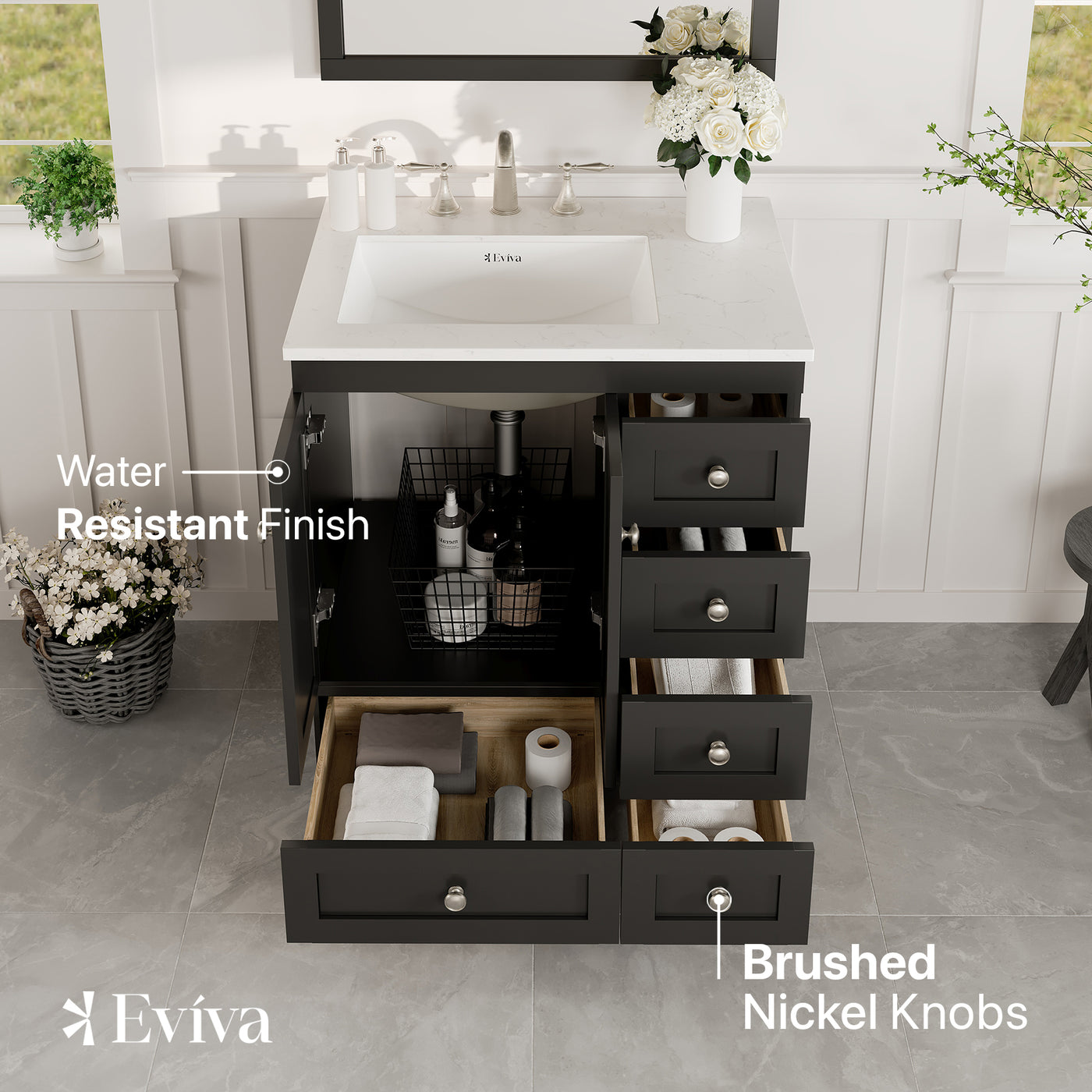 Acclaim 28"W x 22"D Espresso Bathroom Vanity with White Carrara Quartz Countertop and Undermount Porcelain Sink