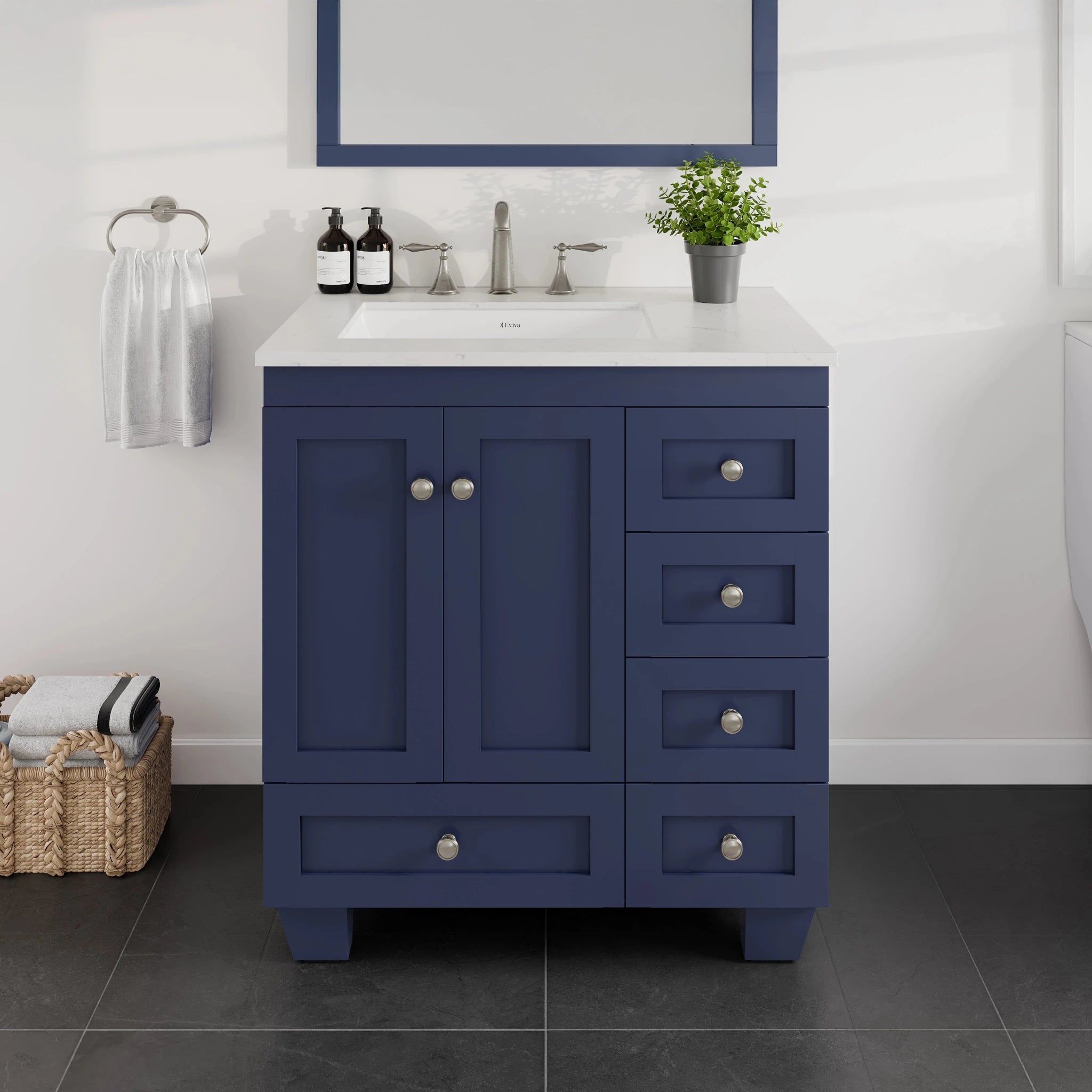 Acclaim 30 in. Blue Single Sink Bath Vanity with Carrara Quartz Top and Undermount Porcelain Sink - Bathroom Vanity by Eviva