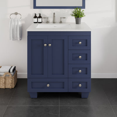 Acclaim 30"W x 22"D Blue Bathroom Vanity with White Carrara Quartz Countertop and Undermount Porcelain Sink