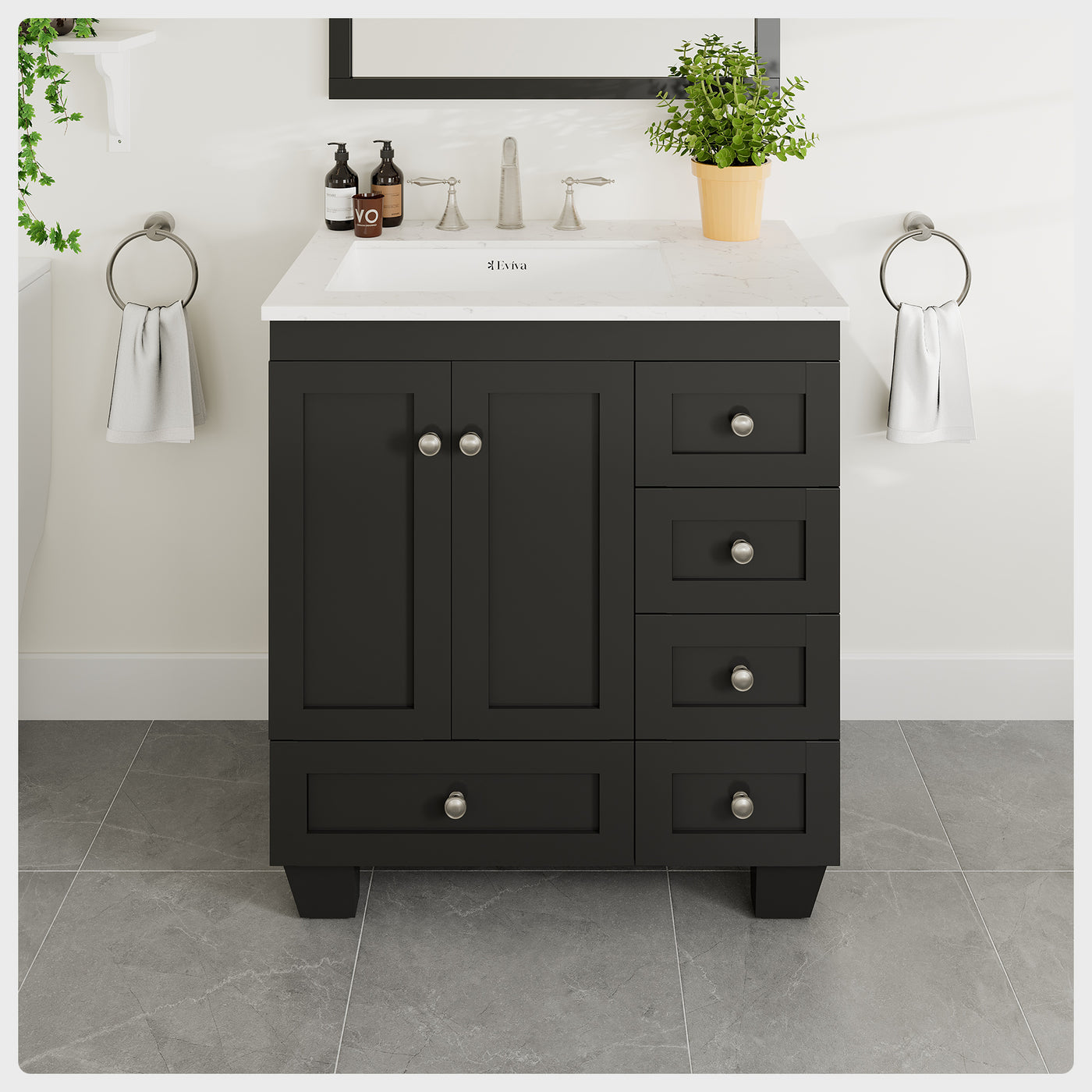 Acclaim 30"W x 22"D Espresso Bathroom Vanity with White Carrara Quartz Countertop and Undermount Porcelain Sink