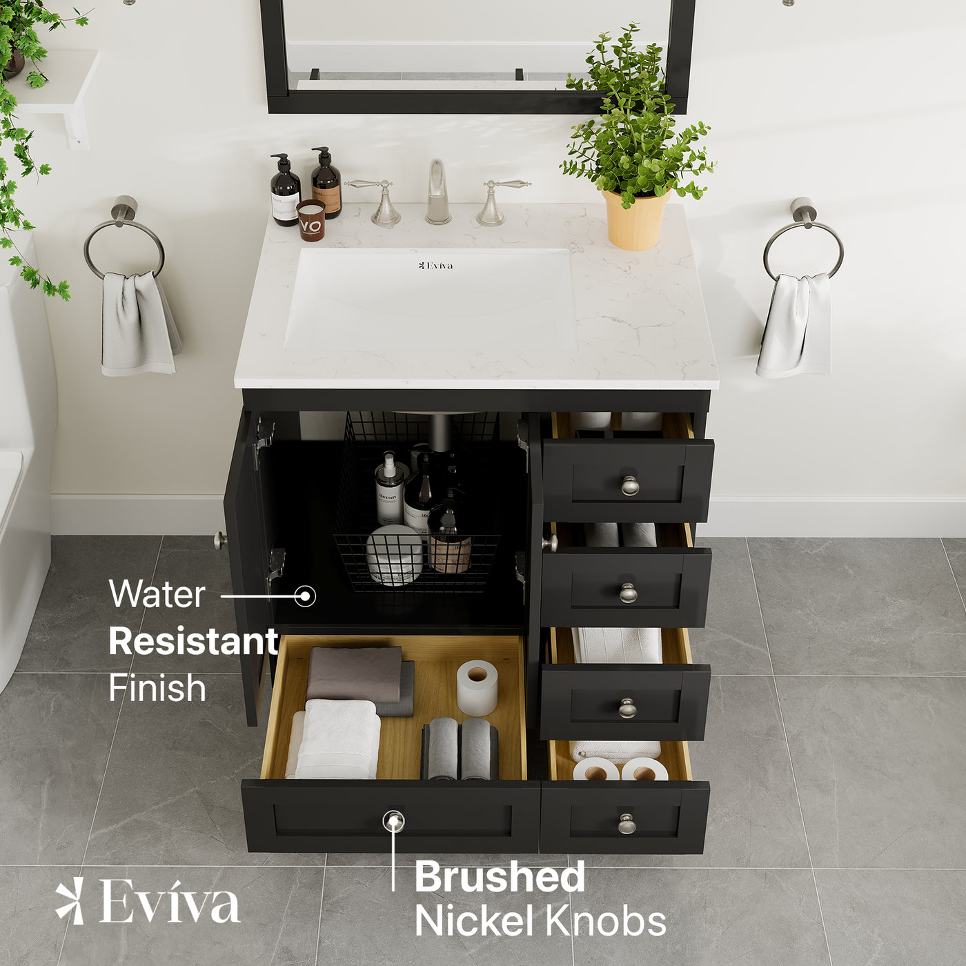 Acclaim 30"W x 22"D Espresso Bathroom Vanity with White Carrara Quartz Countertop and Undermount Porcelain Sink