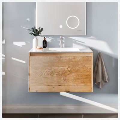 Madeira 24"W x 19"D Oak Wall Mount Bathroom Vanity with White Acrylic Countertop and Integrated Sink