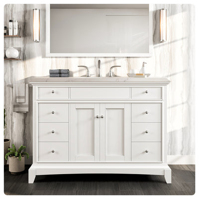 Elite Stamford 42"W x 22"D White Bathroom Vanity with Double-Ogee White Carrara Quartz Countertop and Undermount Porcelain Sink