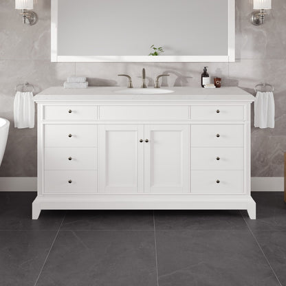 Elite Stamford 60 in. White Single Sink Bath Vanity with Carrara Quartz Top and Undermount Porcelain Sink