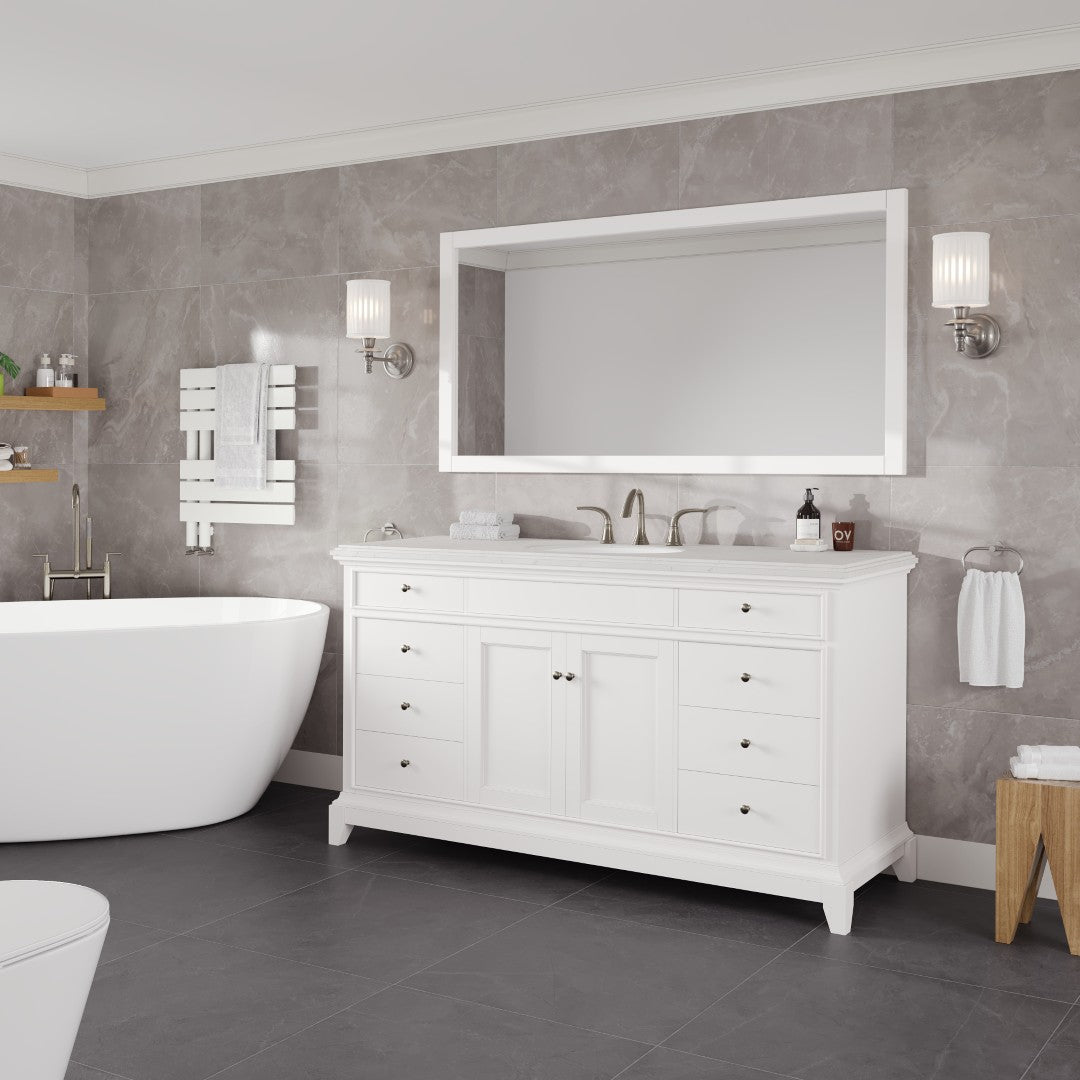 Elite Stamford 60 in. White Single Sink Bath Vanity with Carrara Quartz Top and Undermount Porcelain Sink