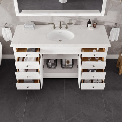 Elite Stamford 60 in. White Single Sink Bath Vanity with Carrara Quartz Top and Undermount Porcelain Sink