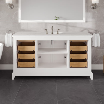 Elite Stamford 60 in. White Single Sink Bath Vanity with Carrara Quartz Top and Undermount Porcelain Sink