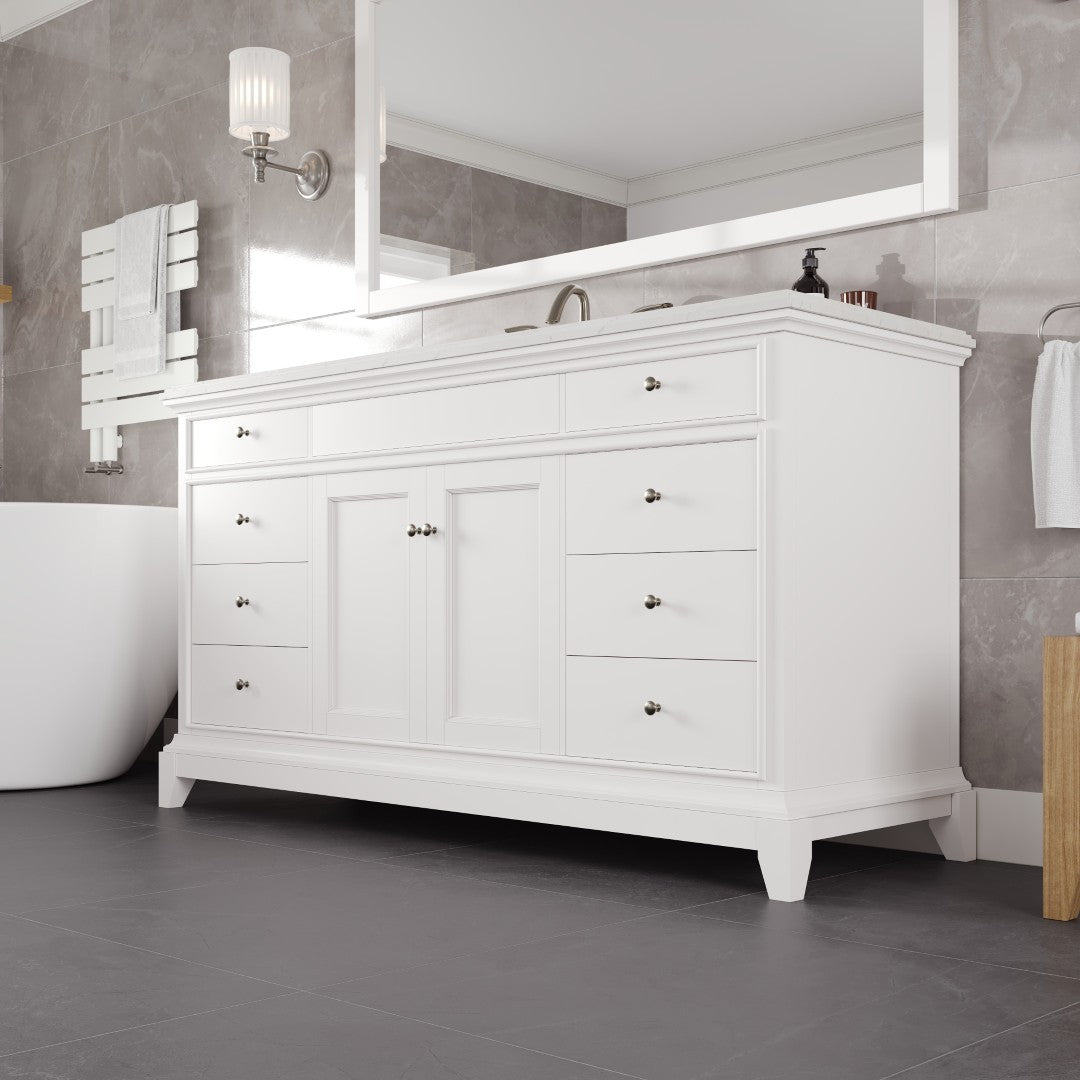 Elite Stamford 60 in. White Single Sink Bath Vanity with Carrara Quartz Top and Undermount Porcelain Sink