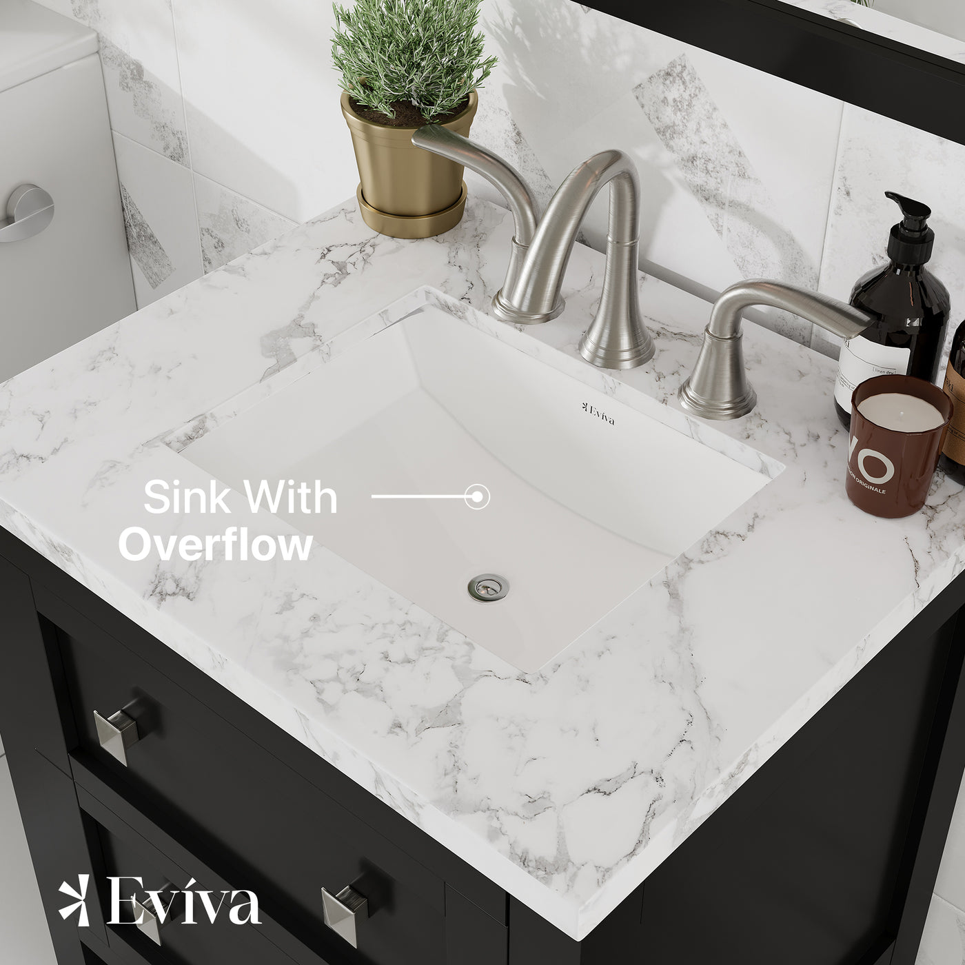 Natalie 24"W x 22"D Espresso Bathroom Vanity with White Carrara Marble Countertop and Undermount Porcelain Sink