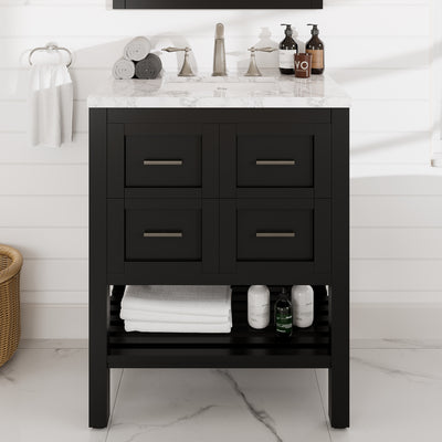 Natalie 30"W x 22"D Espresso Bathroom Vanity with White Carrara Marble Countertop and Undermount Porcelain Sink