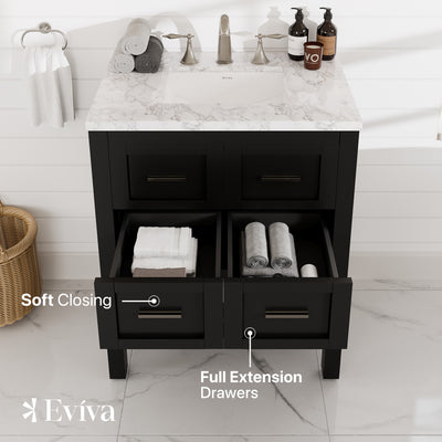 Natalie 30"W x 22"D Espresso Bathroom Vanity with White Carrara Marble Countertop and Undermount Porcelain Sink