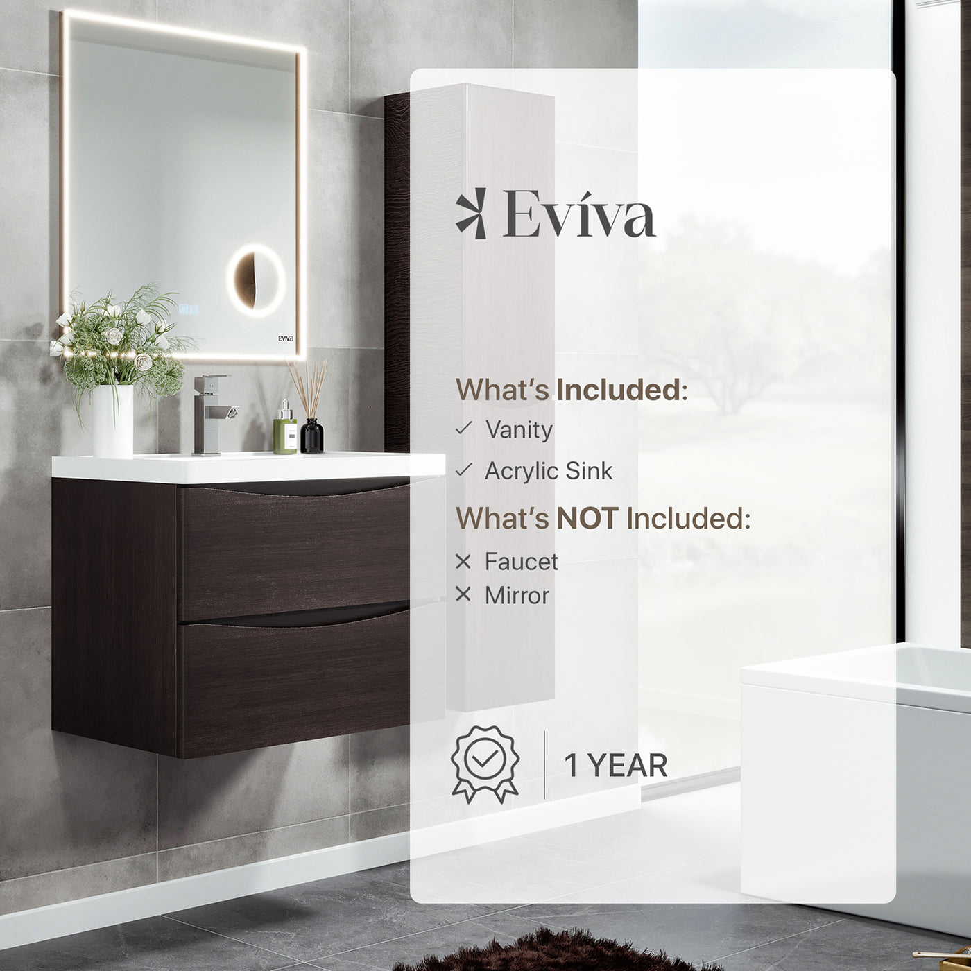 Smile 30"W x 19"D Chestnut Wall Mount Bathroom Vanity with White Acrylic Countertop and Integrated Sink