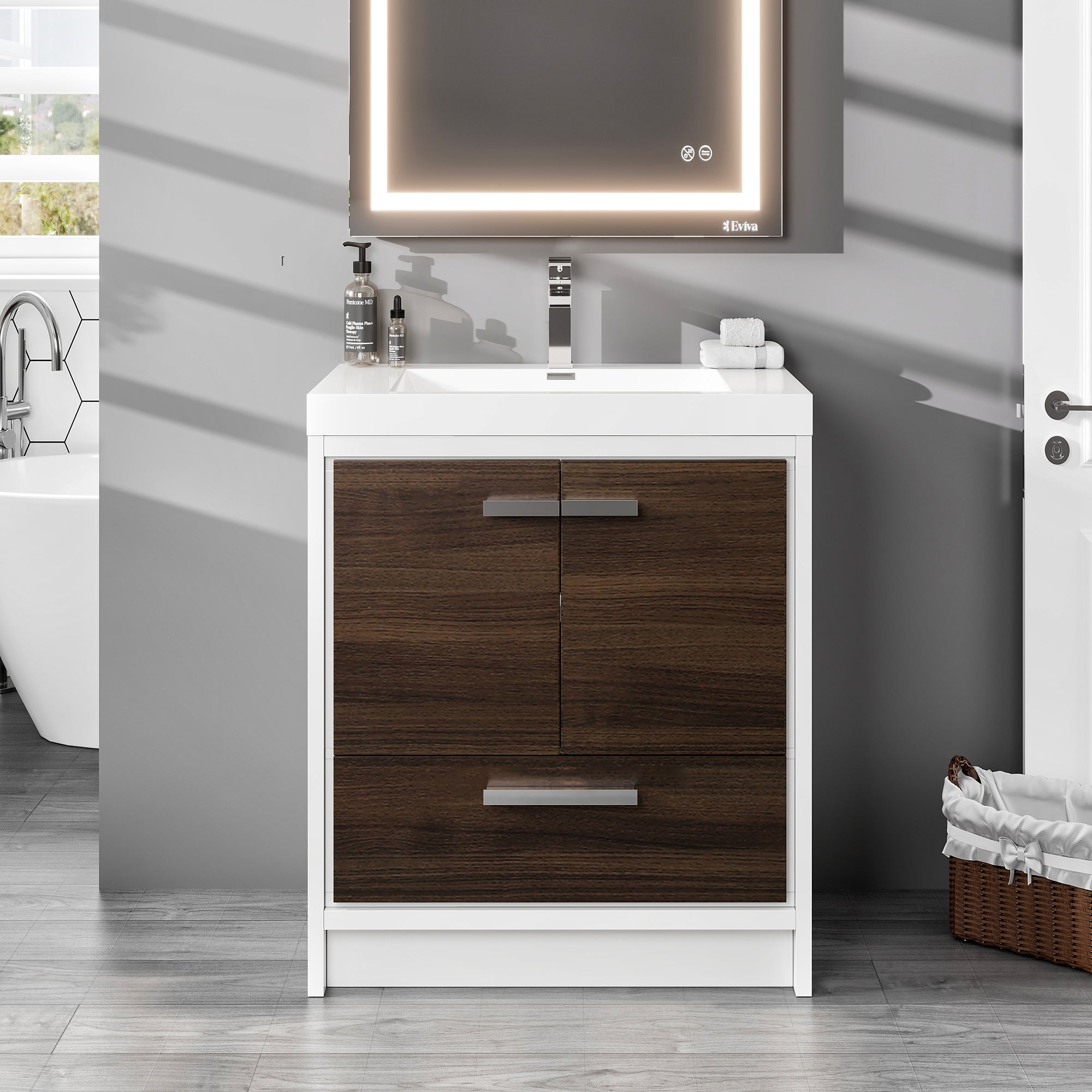 Grace 24 in. Gray Oak Single Sink Bath Vanity with Acrylic Top and Integrated Sink