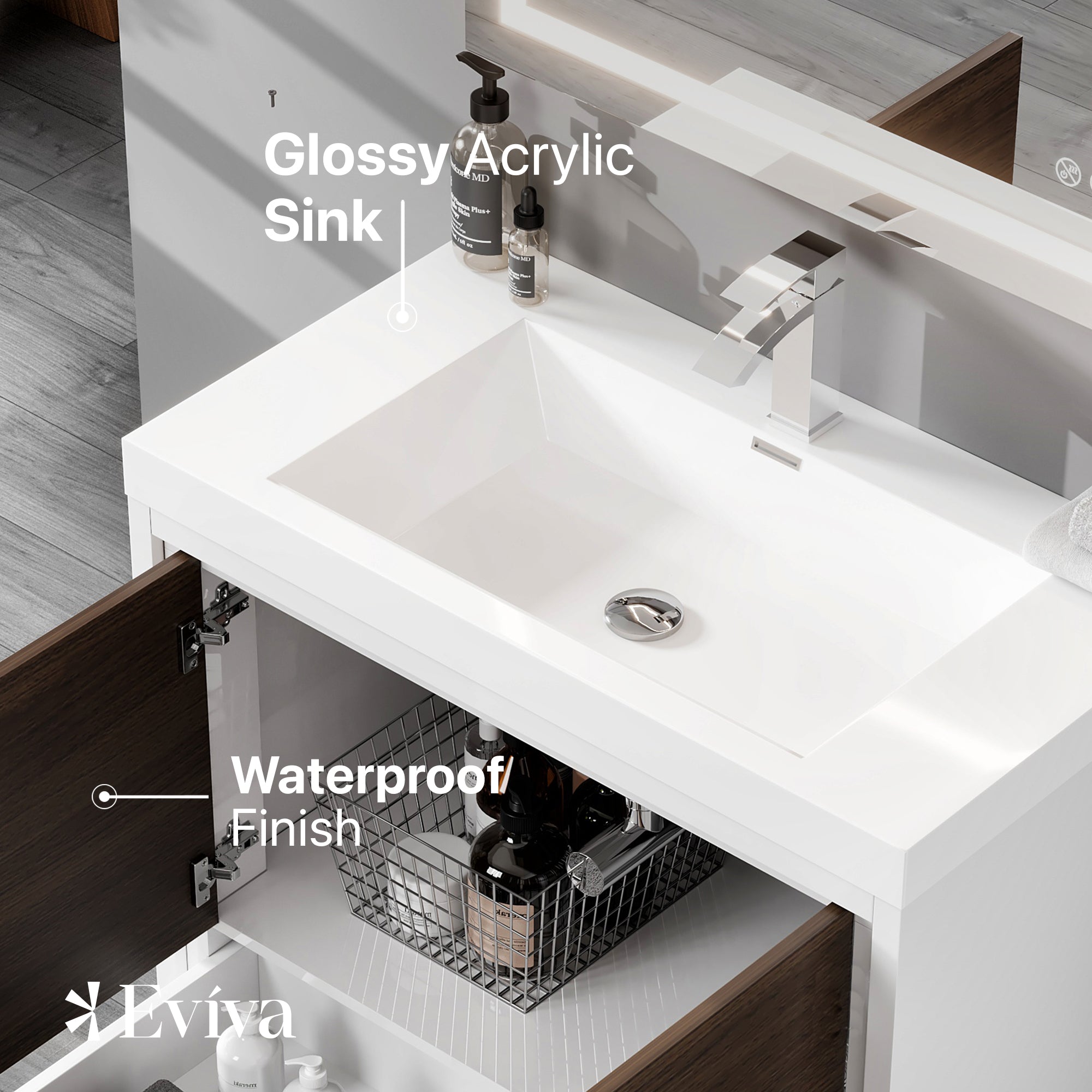 Grace 24 in. Gray Oak Single Sink Bath Vanity with Acrylic Top and Integrated Sink