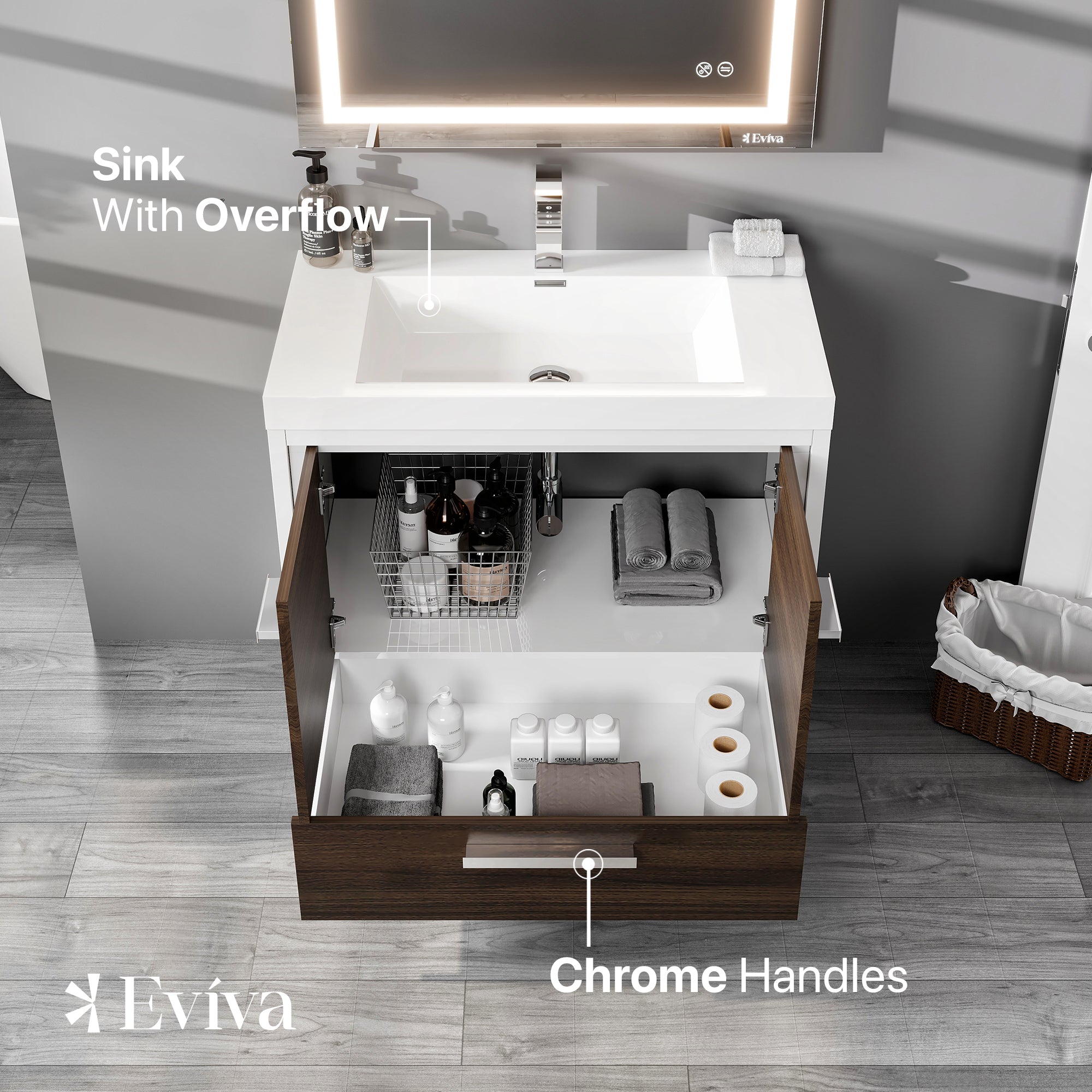 Grace 24 in. Gray Oak Single Sink Bath Vanity with Acrylic Top and Integrated Sink