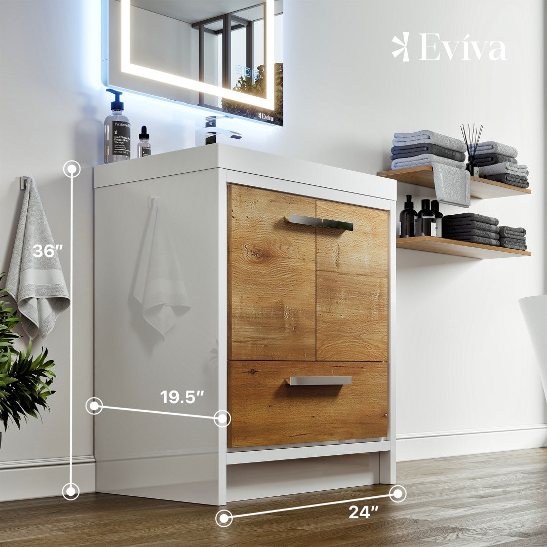 Grace 24 in. Natural Oak Single Sink Bath Vanity with Acrylic Top and Integrated Sink