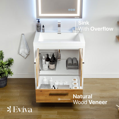 Grace 24 in. Natural Oak Single Sink Bath Vanity with Acrylic Top and Integrated Sink