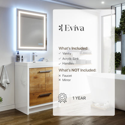 Grace 24 in. Natural Oak Single Sink Bath Vanity with Acrylic Top and Integrated Sink