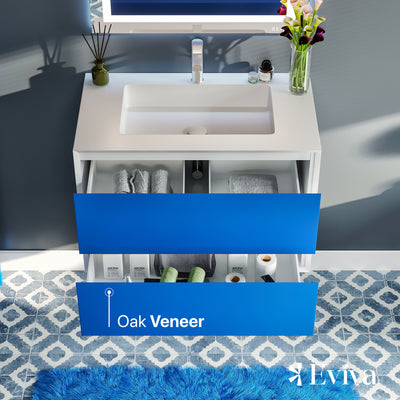 Vienna 36"W x 19"D Blue Wall Mount Bathroom Vanity with White Acrylic Countertop and Integrated Sink