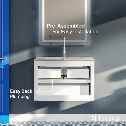 Vienna 36 in. Blue Wall Mount Single Sink Bath Vanity with Acrylic Top and Integrated Sink