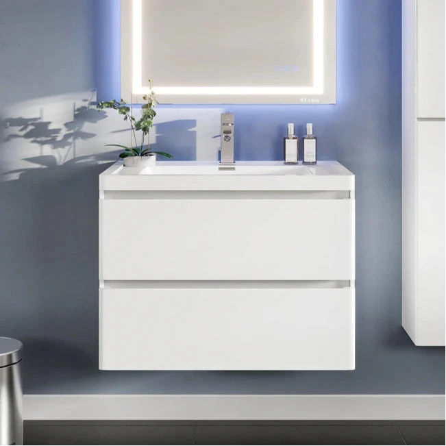 Flair 32"W x 19"D White Wall Mount Bathroom Vanity with White Acrylic Countertop and Integrated Sink