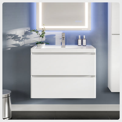 Flair 32"W x 19"D White Wall Mount Bathroom Vanity with White Acrylic Countertop and Integrated Sink