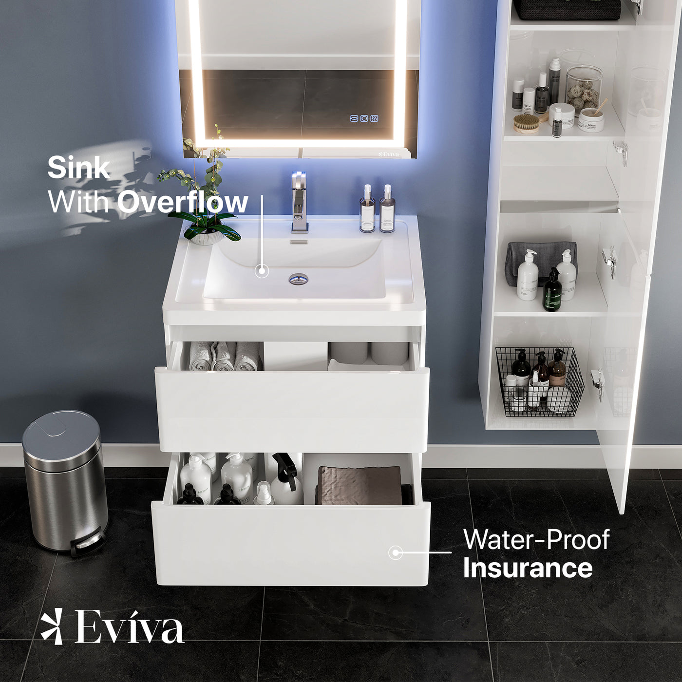 Flair 32"W x 19"D White Wall Mount Bathroom Vanity with White Acrylic Countertop and Integrated Sink