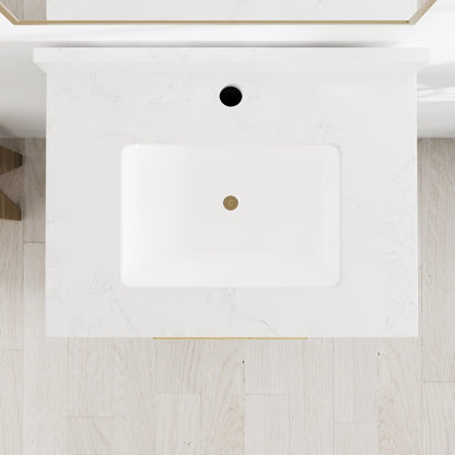 Curio 24 in. Dark Blue Single Sink Bath Vanity with Arabescato Engineered Stone Top and Undermount Porcelain Sink - Bathroom Vanity by Eviva