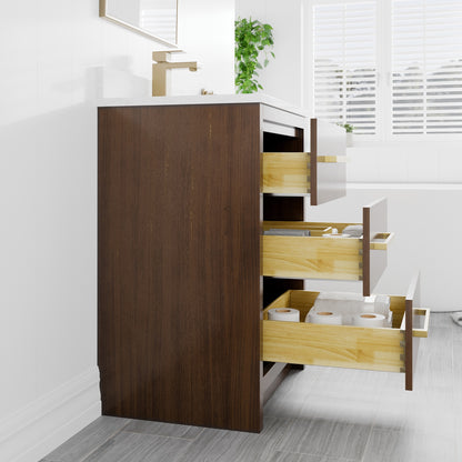 Curio 24 in. Walnut Single Sink Bath Vanity with Arabescato Engineered Stone Top and Undermount Porcelain Sink - Bathroom Vanity by Eviva