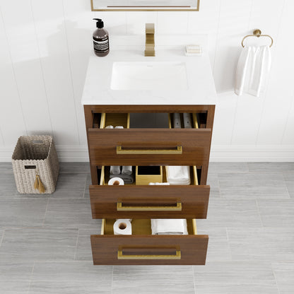 Curio 24 in. Walnut Single Sink Bath Vanity with Arabescato Engineered Stone Top and Undermount Porcelain Sink - Bathroom Vanity by Eviva