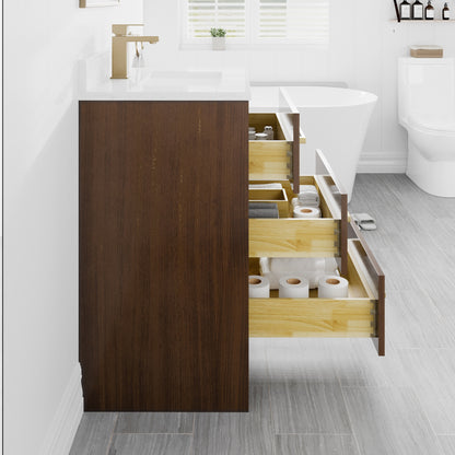 Curio 24 in. Walnut Single Sink Bath Vanity with Arabescato Engineered Stone Top and Undermount Porcelain Sink - Bathroom Vanity by Eviva